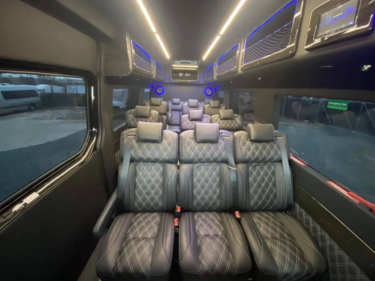 Executive Sprinter passenger seating and cabin lighting, NYC transportation guides — interior view 1
