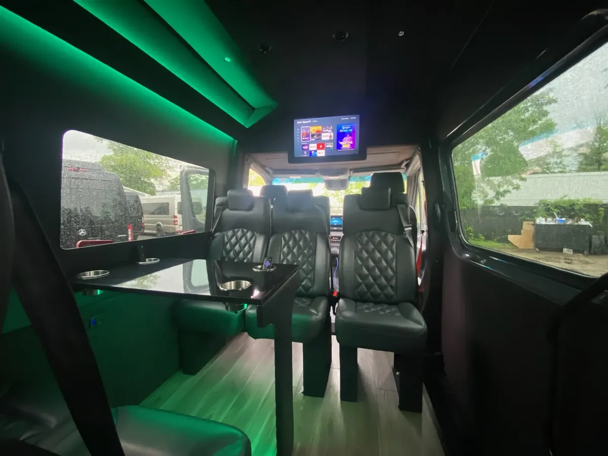 Executive Sprinter passenger seating and cabin lighting, MetLife Stadium & Event Shuttle — interior view 1