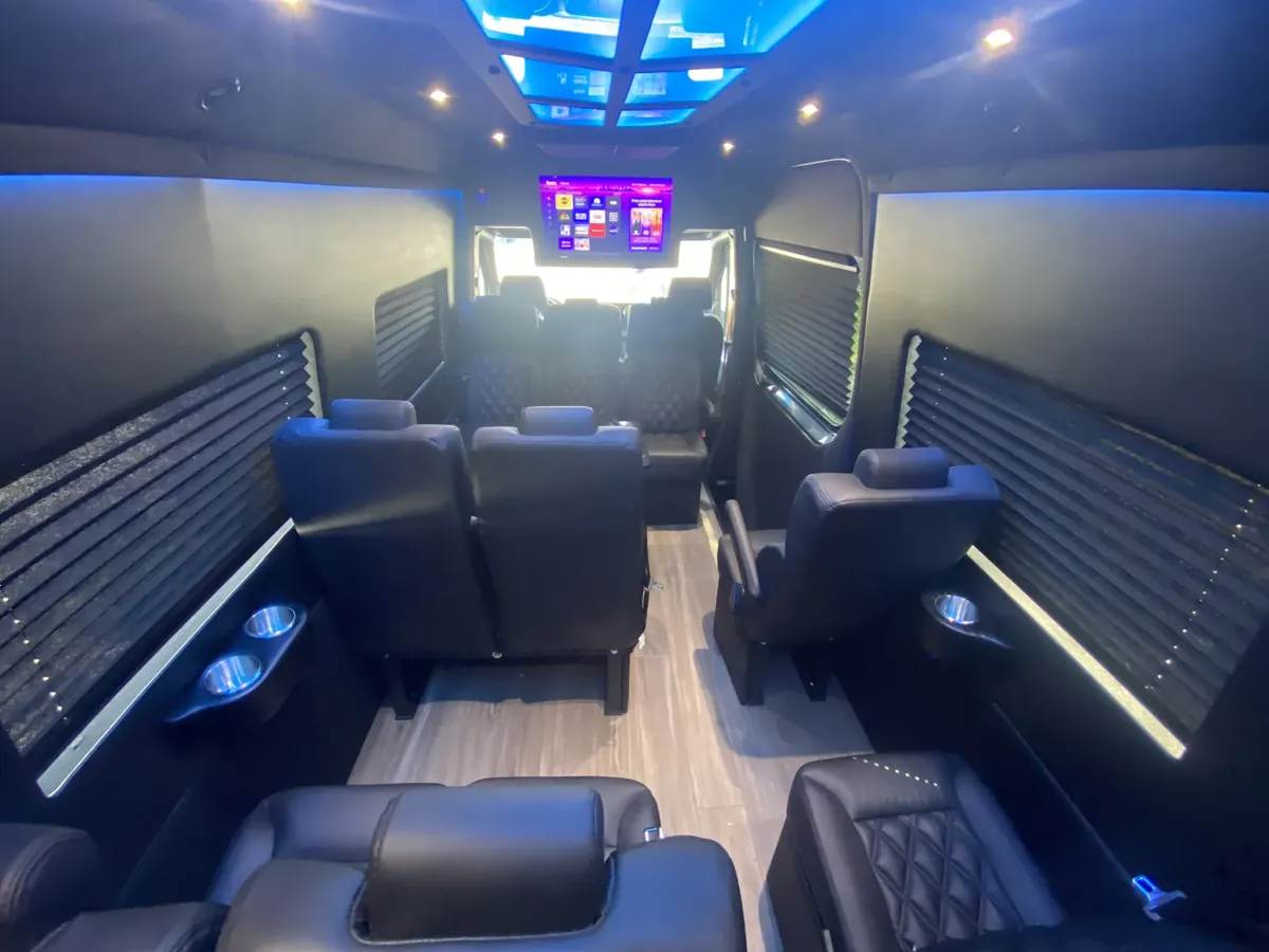 Executive Sprinter passenger seating and cabin lighting, Corporate Shuttle Service — interior view 3