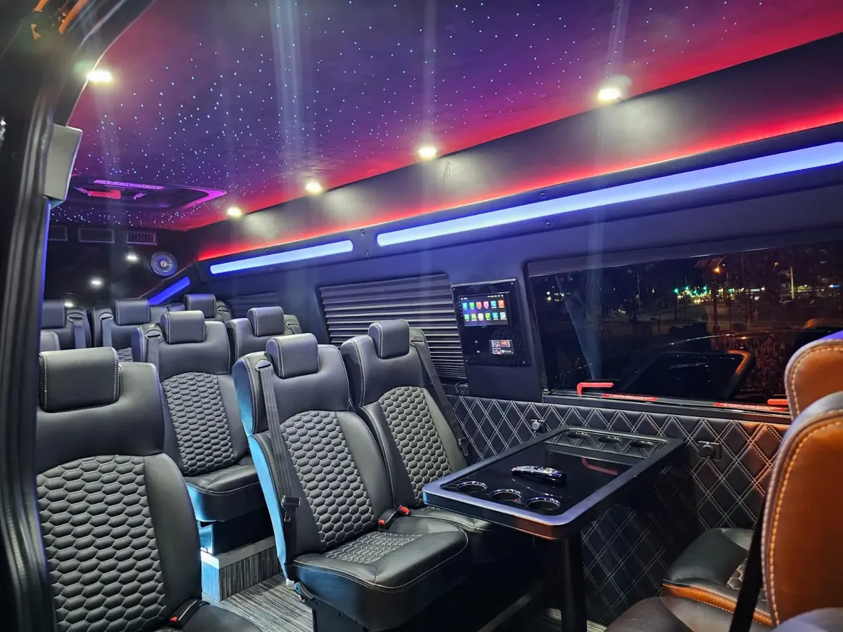Executive Sprinter passenger seating and cabin lighting, Private Transfer NYC