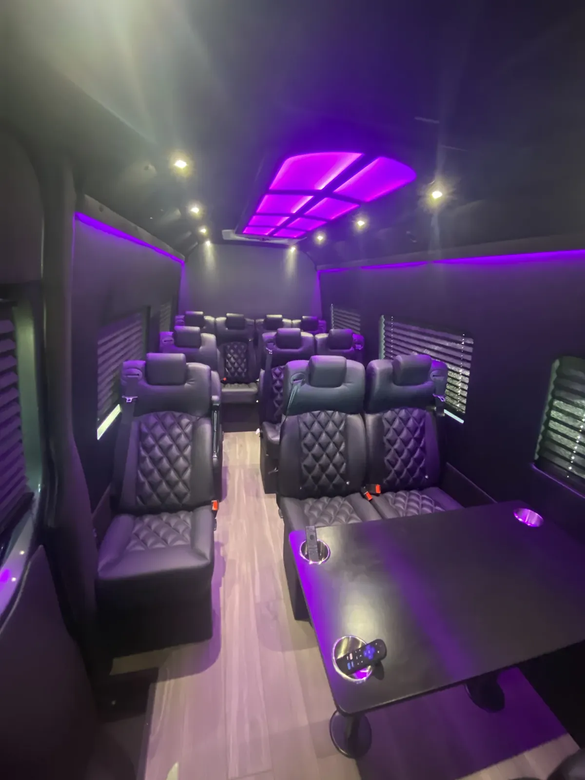 Executive Sprinter passenger seating and cabin lighting, Point-to-Point Sprinter — interior view 1