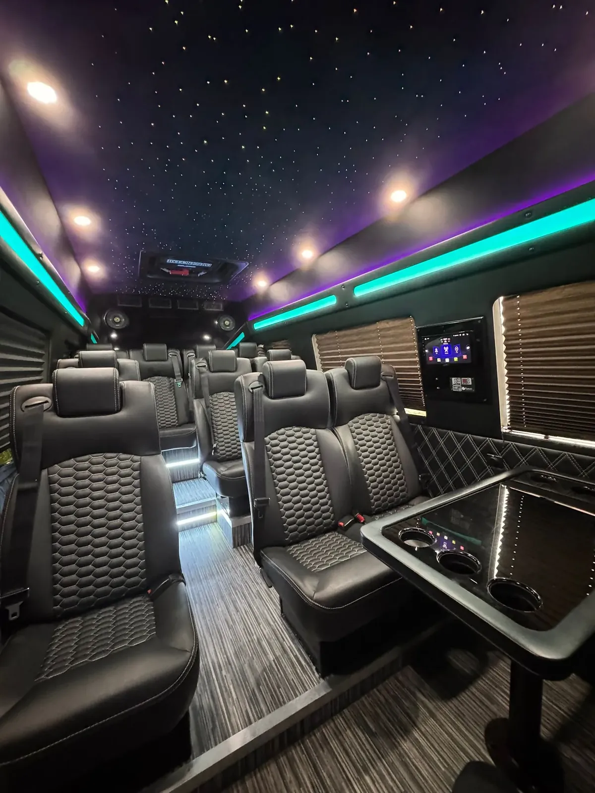Executive Sprinter passenger seating and cabin lighting, Executive Minibus Hire NYC with Driver — interior view 3
