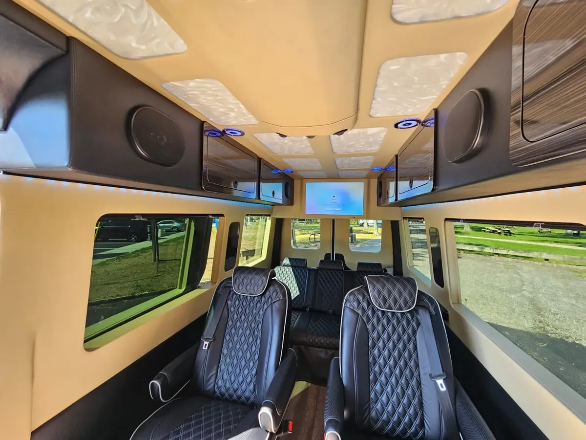 Jet Sprinter passenger seating and interior trim, Executive Van for Hire NYC with Driver: 12–15 Passenger Requests