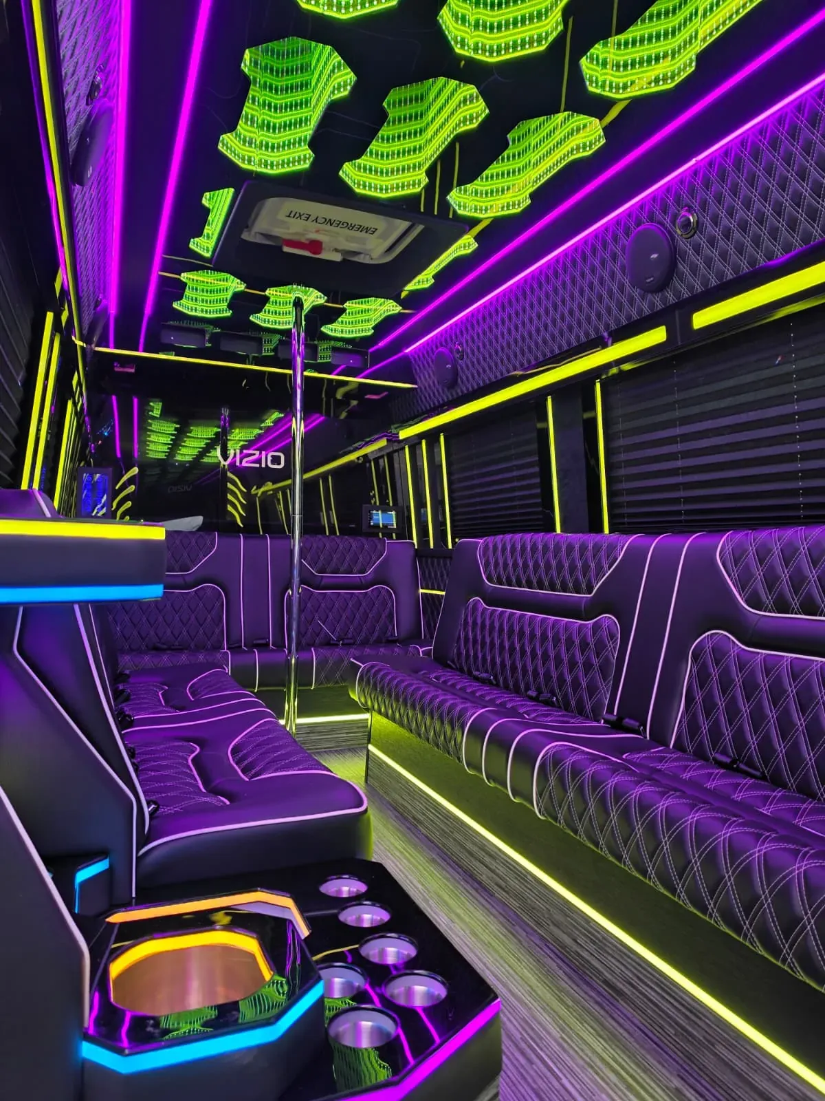 Limo Sprinter lounge seating and illuminated ceiling, Long Island Wedding Guest Shuttle